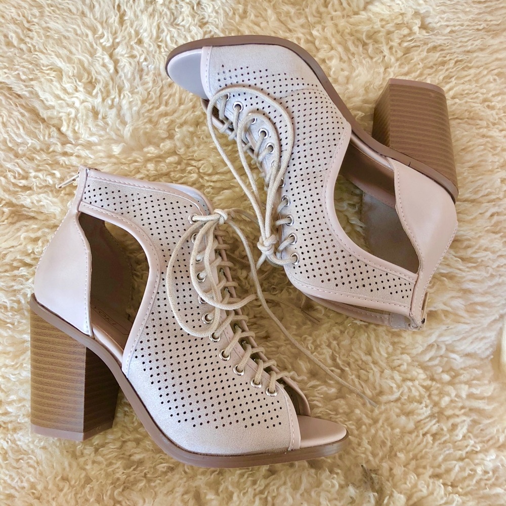 Yoki Lace-Up peep toe bootie/ankle boot